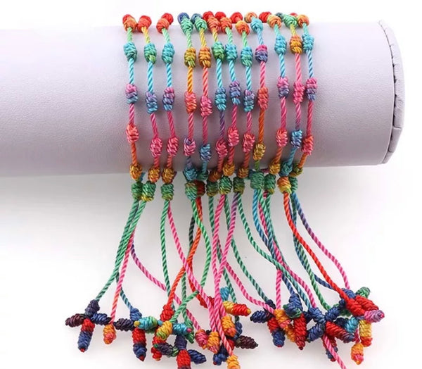Bracciale cavigliera  decenarius macrame croce Rosario