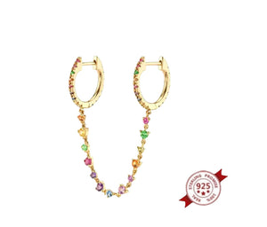 Mono orecchino doppio con catenella vari colori argento 925