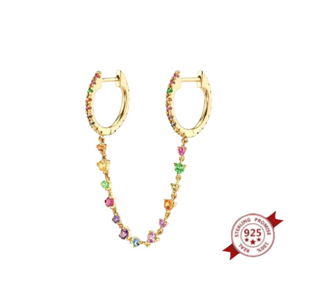 Mono orecchino doppio con catenella vari colori argento 925