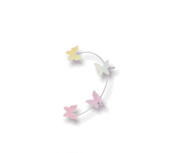 Mono orecchino polsino earcuff lungo per orecchie non forate farfalle glitter vari colori