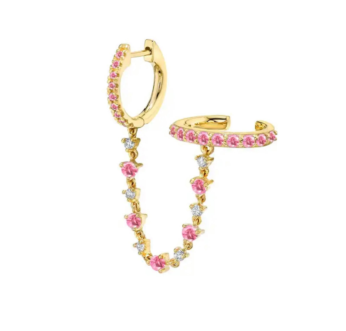 Mono orecchino doppio con catenella e earcuff argento 925 vari colori