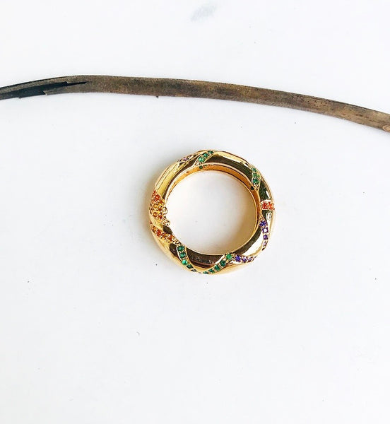 Anello fascia bombata zirconi Rainbow