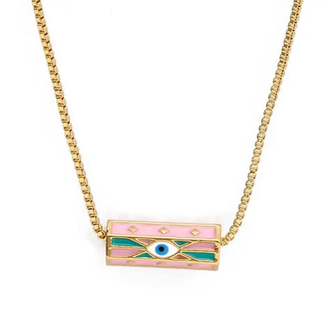 Collana vari colori amuleto turco cilindrico small catenina sottile