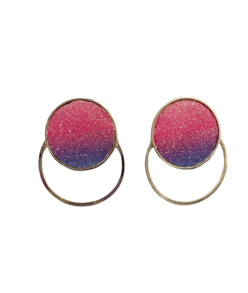 Coppia orecchini cerchio orizzontale pelle glitter  multicolor