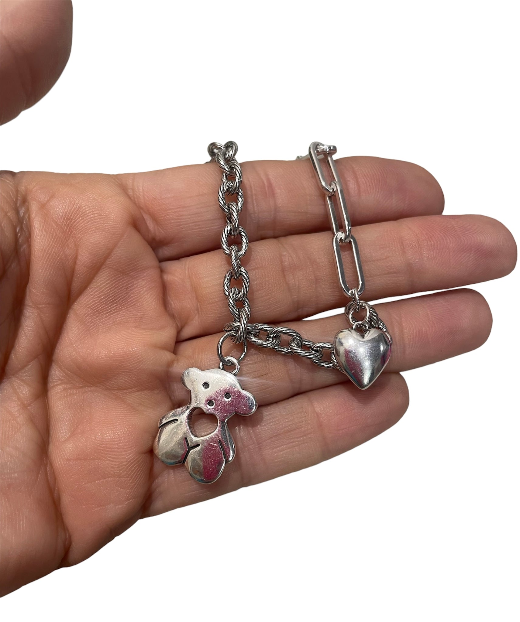 Collana orsacchiotto e cuore argento 925