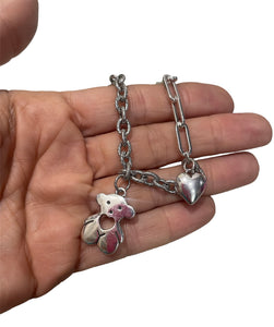 Collana orsacchiotto e cuore argento 925