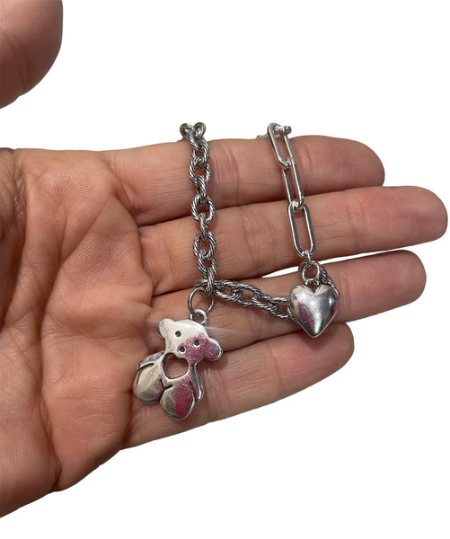 Collana orsacchiotto e cuore argento 925