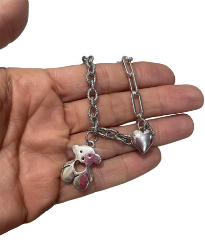 Collana orsacchiotto e cuore argento 925