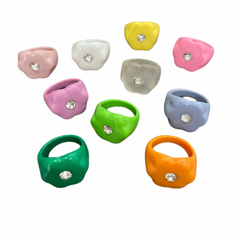 Anello resina forma fiore con cristallo punto luce