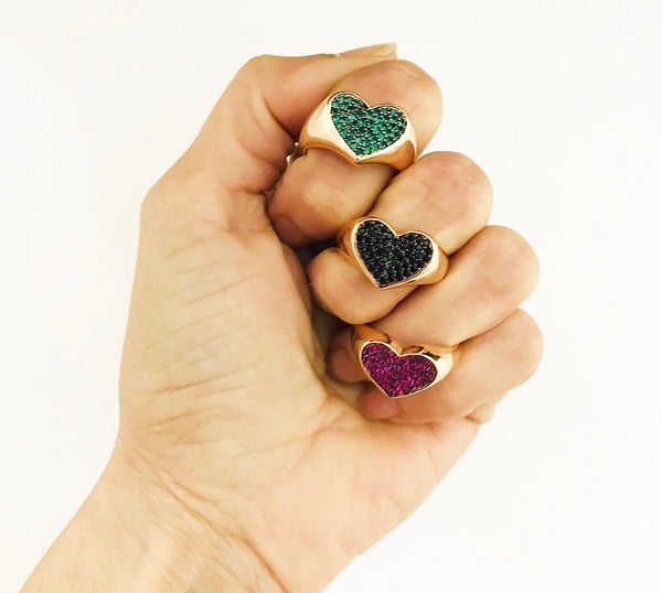 Anello cuore zirconi regolabile