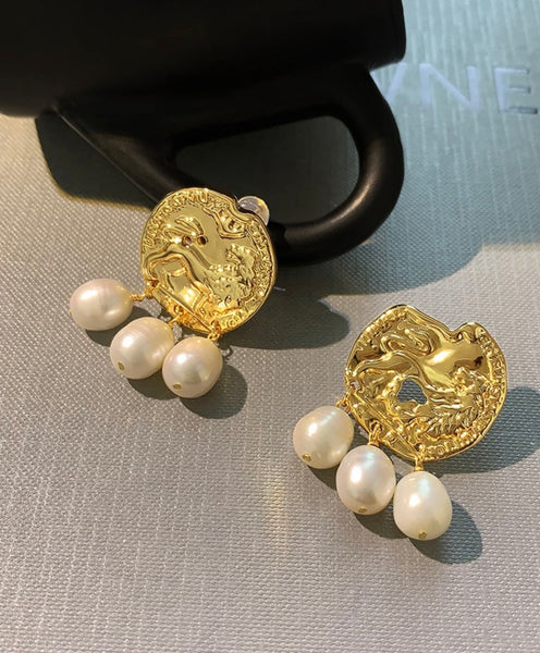Coppia orecchini moneta con perle due varianti colore