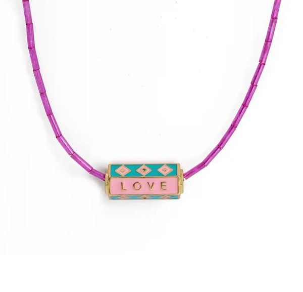 Collana amuleto turco cilindrico  vari colori collanina con perline baquette