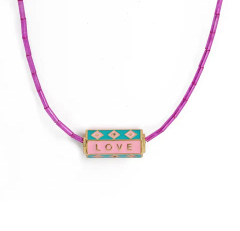 Collana amuleto turco cilindrico  vari colori collanina con perline baquette