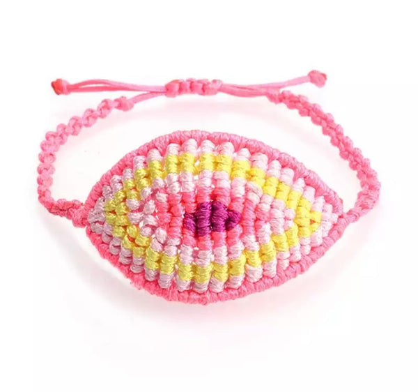 Bracciale  cavigliera evil eye occhio filo macrame regolabile