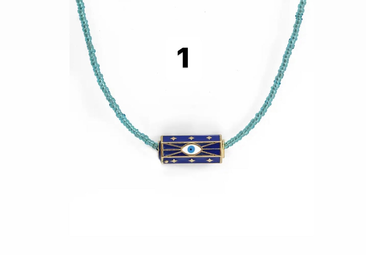 Collana amuleto turco cilindrico perline tonde vari colori