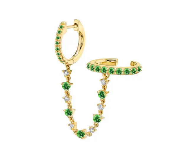 Mono orecchino doppio con catenella e earcuff argento 925 vari colori