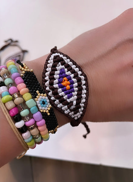 Bracciale  cavigliera evil eye occhio filo macrame regolabile