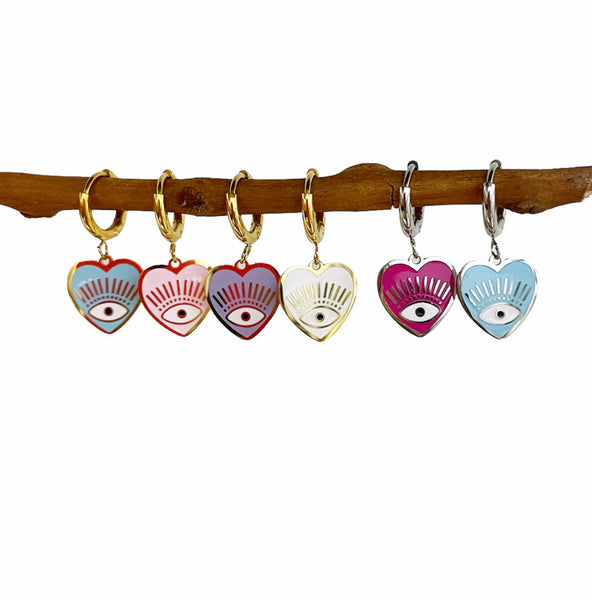 Mono orecchino cuore con occhio vari colori