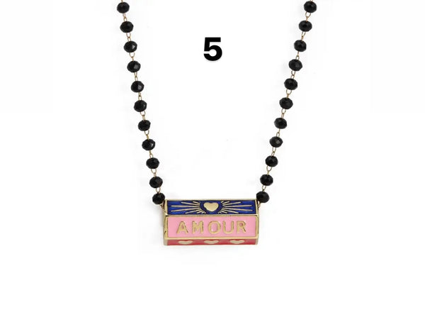 Collana con amuleto turco cilindrico vari colori con catena Rosario