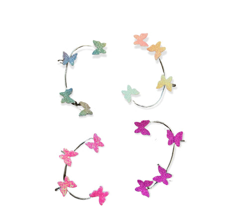 Mono orecchino polsino earcuff lungo per orecchie non forate farfalle glitter vari colori
