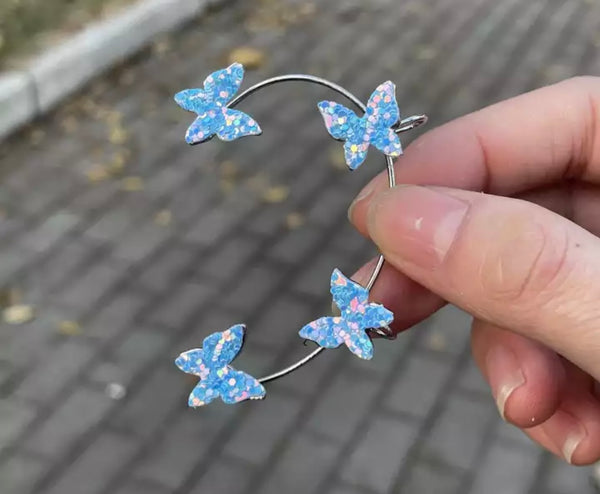Mono orecchino polsino farfalle glitter orecchie non forate