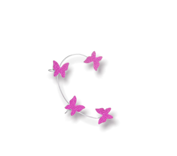 Mono orecchino polsino earcuff lungo per orecchie non forate farfalle glitter vari colori
