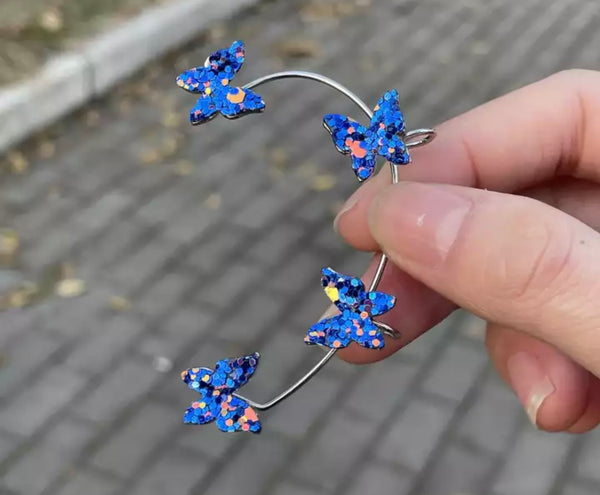 Mono orecchino polsino farfalle glitter orecchie non forate