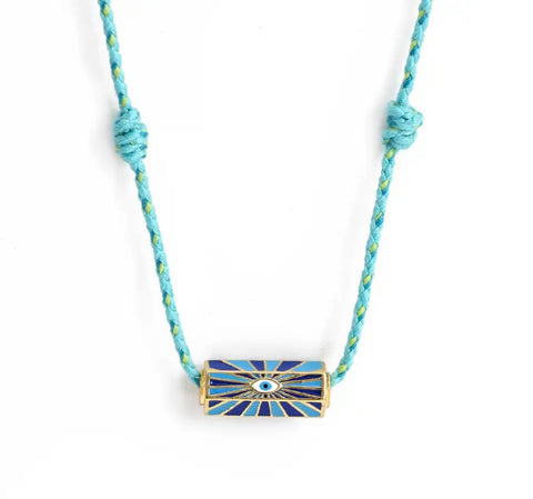 Collana amuleto turco cilindrico con cordino in vari colori