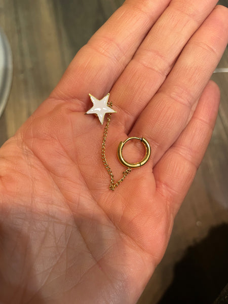 Mono orecchino doppio catenella  saliscendi con stella