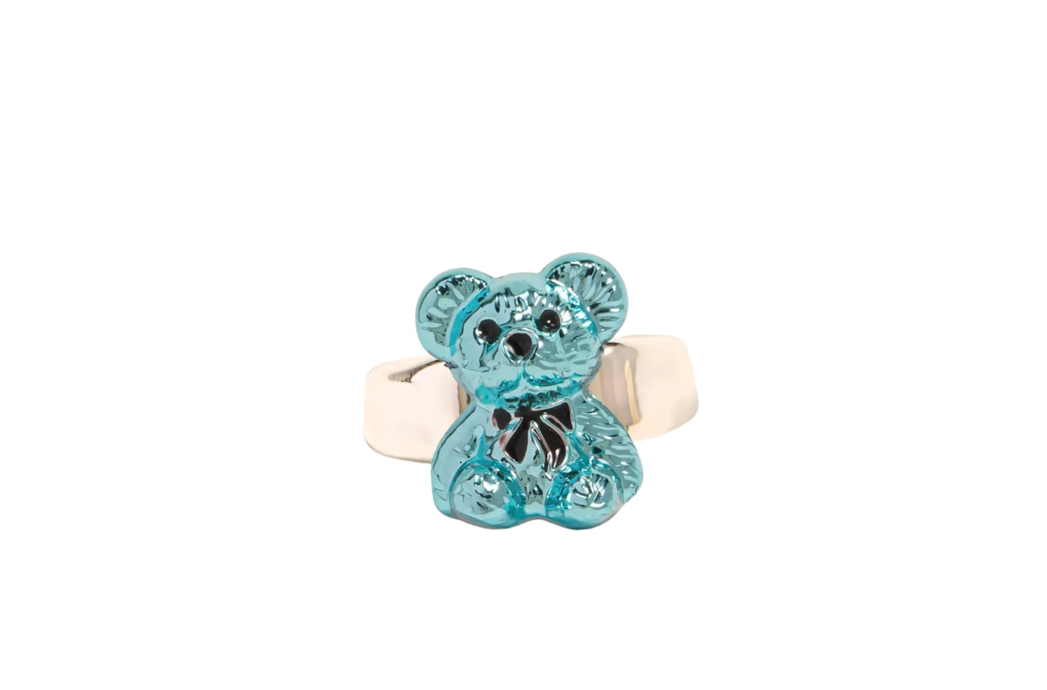 Anello resina metallizzato orsacchiotto teddy con fiocco