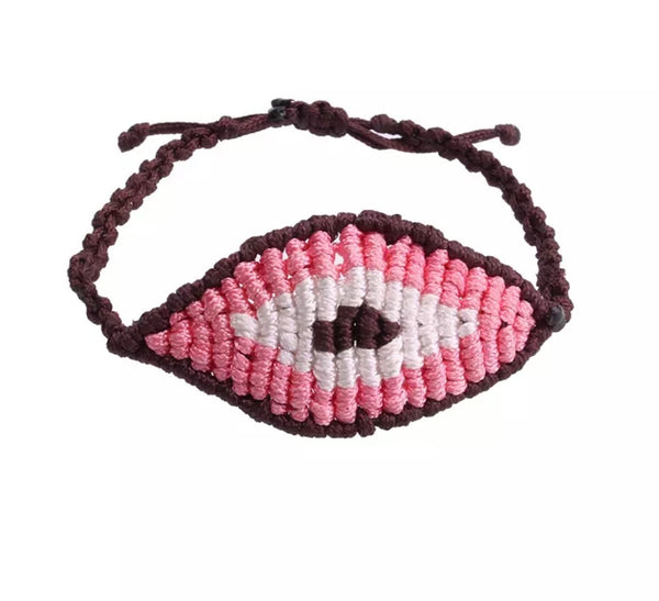 Bracciale  cavigliera evil eye occhio filo macrame regolabile