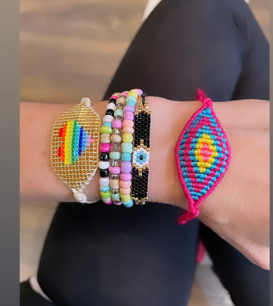 Bracciale  cavigliera evil eye occhio filo macrame regolabile