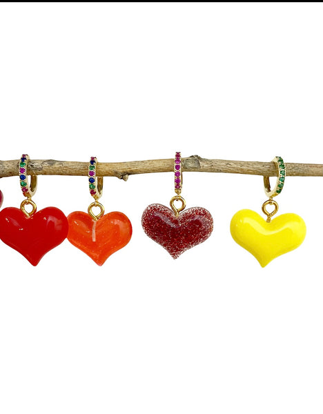 Mono orecchino cuore tridimensionale cerchio pavettato