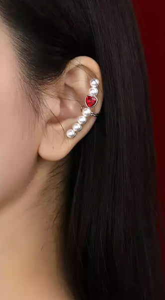 Mono Earcuff perle e cuore crystal