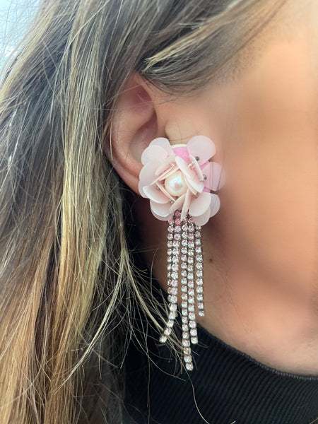 Coppia orecchini rosa cluster e tennis