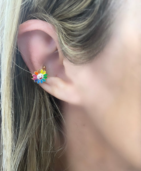Earcuff fiore Rainbow argento 925