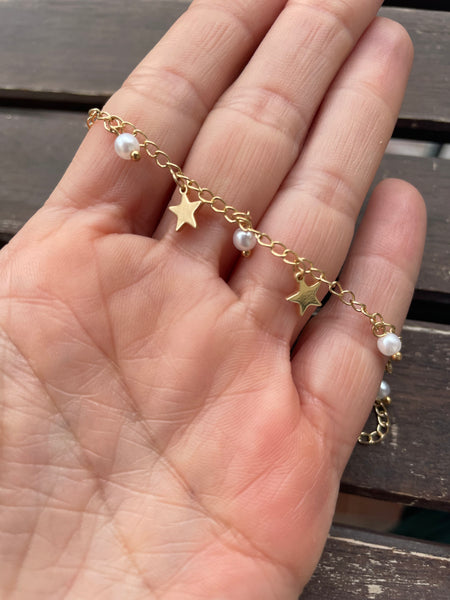 Cavigliera perle e stelline pendenti