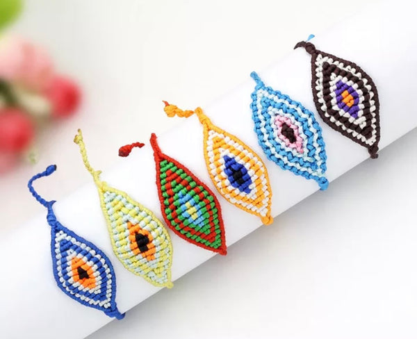 Bracciale  cavigliera evil eye occhio filo macrame regolabile