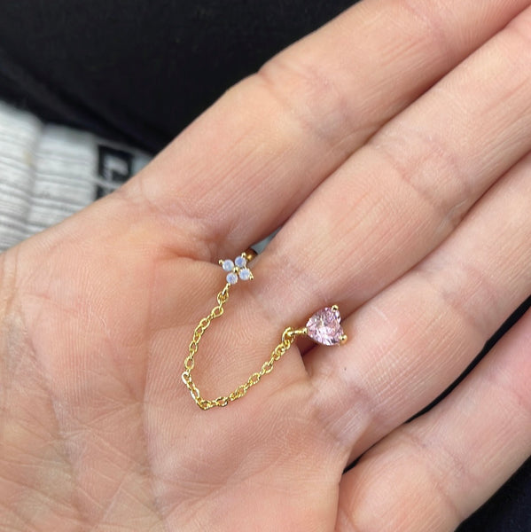 Mono orecchino piercing doppio catenella
