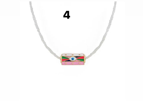 Collana amuleto turco cilindrico perline tonde vari colori