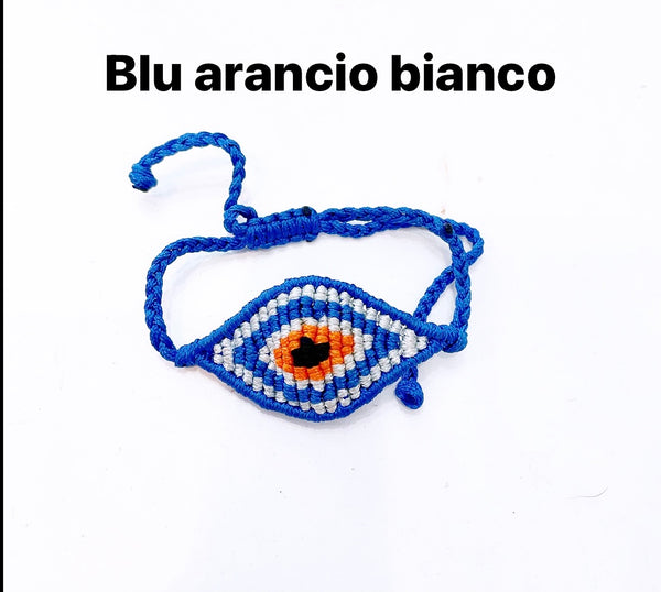 Bracciale  cavigliera evil eye occhio filo macrame regolabile