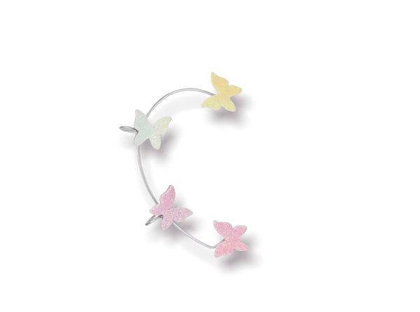Mono orecchino polsino earcuff lungo per orecchie non forate farfalle glitter vari colori
