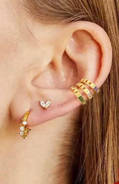 Mono earcuff argento 925  groumette e barra crystal