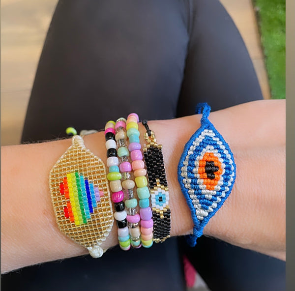 Bracciale  cavigliera evil eye occhio filo macrame regolabile