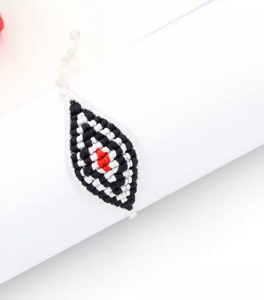 Bracciale  cavigliera evil eye occhio filo macrame regolabile