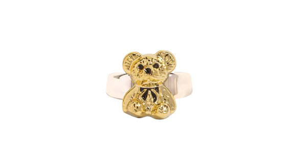 Anello resina metallizzato orsacchiotto teddy con fiocco