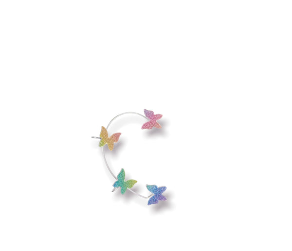 Mono orecchino polsino earcuff lungo per orecchie non forate farfalle glitter vari colori