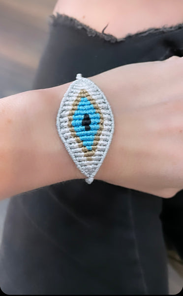 Bracciale  cavigliera evil eye occhio filo macrame regolabile