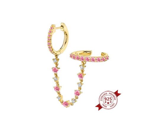 Mono orecchino doppio con catenella e earcuff argento 925 vari colori