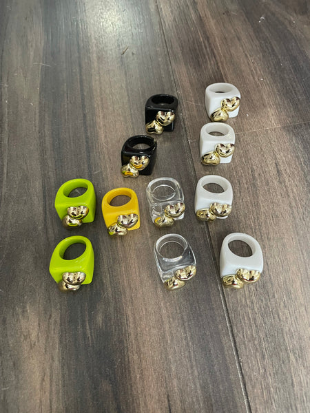 Anello resina cuore doppio oro
